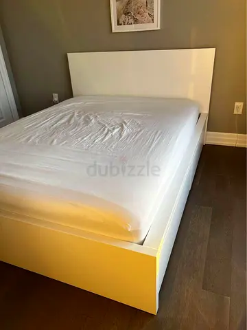 White ikea Bed Frame with mattress - Queen Size