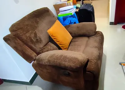 Brown fabric recliner armchair - comfortable single seat