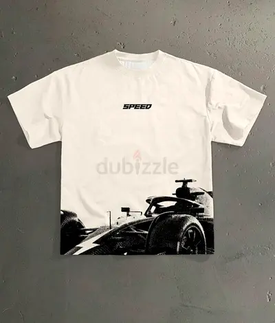 White Speed Graphic T‑Shirt with Race Car Print