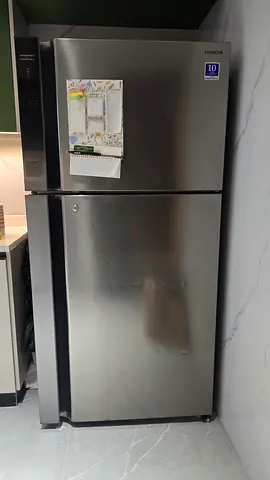 Hitachi Double-door stainless steel fridge, good condition