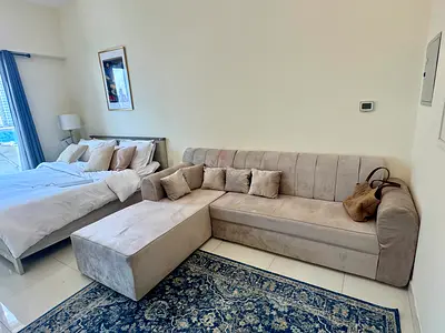 Light gray L-shaped sofa with cushions