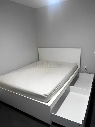 Ikea Queen White Malm bed frame with Ikea Queen mattress