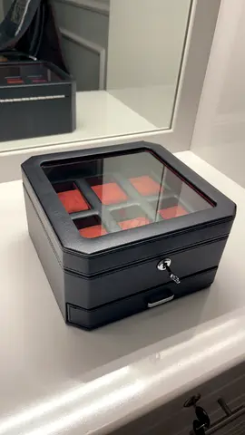 Black Leather 6-Slot Watch and Jewelry Display Box with Lock