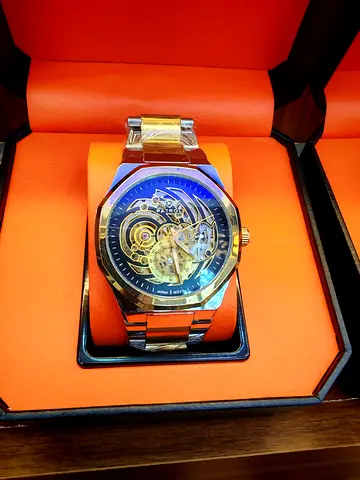 Patrol Mens Automatic Skeleton Stainless Steel Watch - Silver  Gold