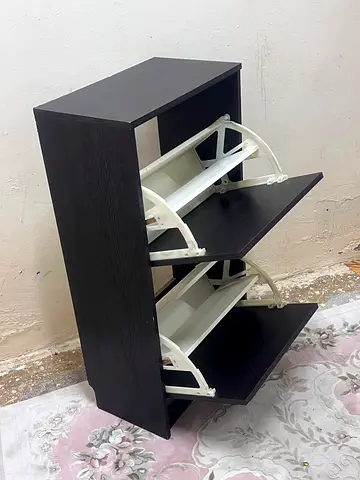 Wooden Shoe Cabinet with Flip Compartments - Dark Finish