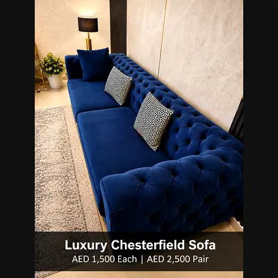 Luxury Blue Chesterfield Sofa - Tufted Velvet 3-Seater