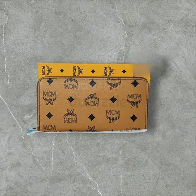 MCM Visetos Zip Around Wallet in Cognac