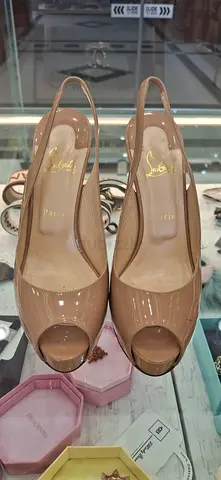 Christian Louboutin Nude Patent Peep Toe Slingback Heels