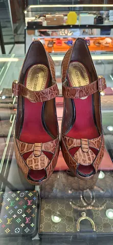 Roberto Cavalli Brown Snakeskin Pattern Heels