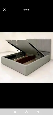 Queen Storage Bed with -Up Gas Pistons - Light Grey