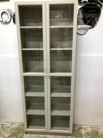 Grey 2-Door glass book shelf