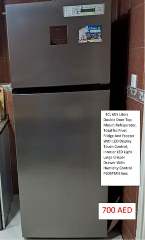 TCL 605 Liters Double Door Top Mount Refrigerator, Total No Frost Fridge And Freezer With LED Disp