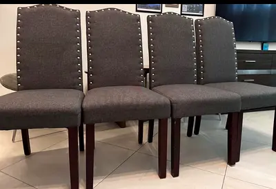 Pan Emirates Set of 4 Grey Fabric High Back Dining Chairs