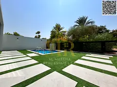 Luxury smart villa for sale in Al Zorah, modern design, private pool, and all services included.
