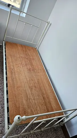 Ikea White Metal Single Bed Frame with Wooden Support with mattress