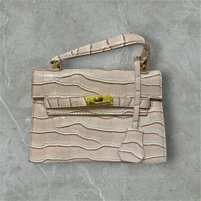 Nude Croc Embossed Mini Handbag