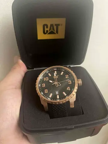 CAT mens wristwatch - rose gold case, black dial, rubber strap