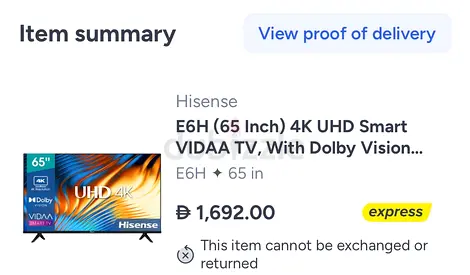Hisense 65” tv