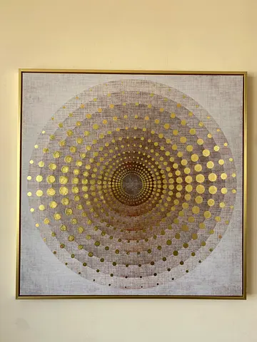 Framed Abstract Gold Dot Circular Wall Art