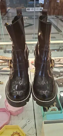Louis Vuitton Black Patent Leather Ankle Boots with Monogram Pull Tab