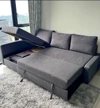 Grey L-Shaped Sofa Bed with Built-in Storage