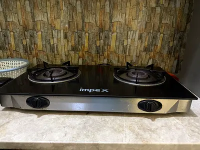 Impex 2-Burner Gas Stove - Glass Top, Good Working Condition  gas cylinder