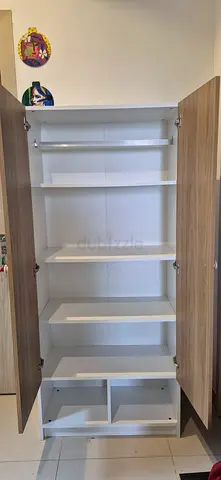 Two-door Wooden Wardrobe with Open Shelves — Excellent Condition