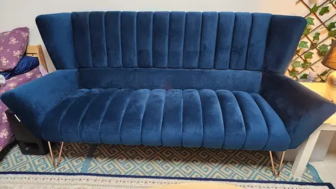 Dark Blue Velvet 3-Seater Sofa with Gold Legs