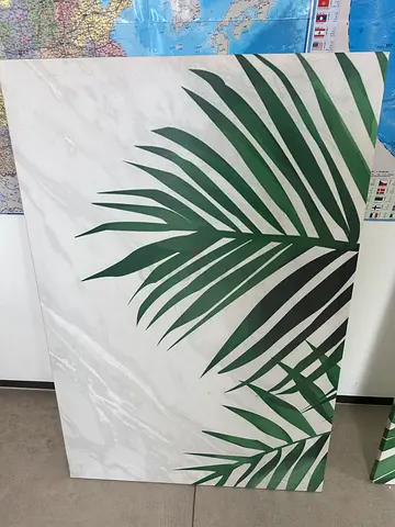 Large Modern Palm-Leaf Rug — White  Green