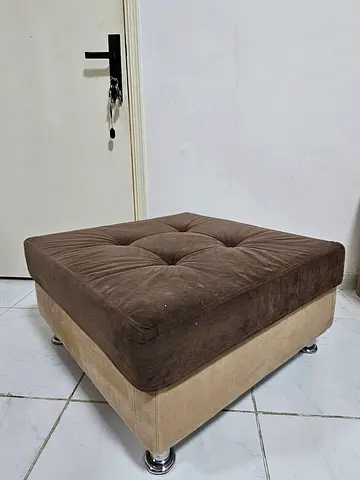 Square Upholstered Ottoman/Pouf - Brown Two-Tone, Good Used Condition