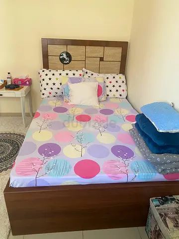 Wooden Double Bed with Headboard - Good Condition
