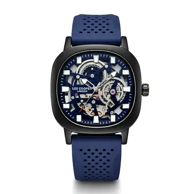 Lee Cooper Mens Skeleton Dial Blue Rubber Strap Watch waterproof