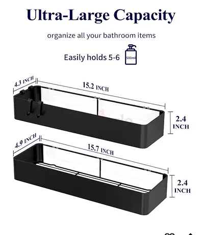 Modern Black Wall-Mounted Bathroom Shower Caddy Set
