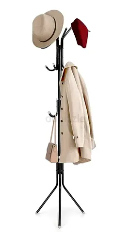 Slim Metal Coat Rack with Multiple Hooks - Black