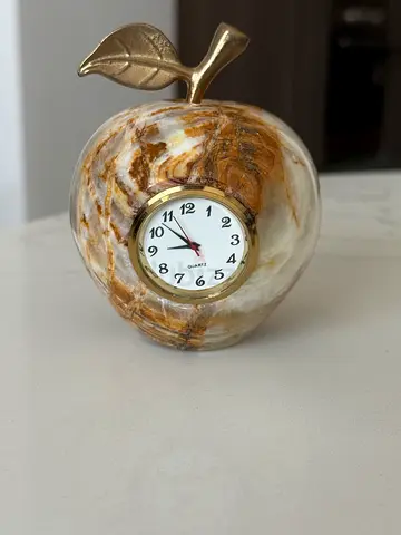 Marble Apple Decorative Table Clock with Gold Leaf Accent
