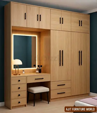 Modern Wooden Bedroom Wardrobe with Integrated Dressing Table