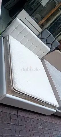 White Faux Leather Double Bed with Headboard - Good Condition