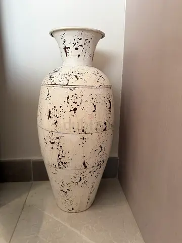 Large Decorative Ceramic Floor Vase - Distressed White