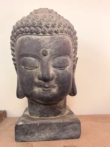 Large Stone Buddha Head Sculpture - Decorative Antique-Style light use