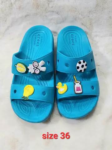 Blue Crocs Slides with Jibbitz Size 36