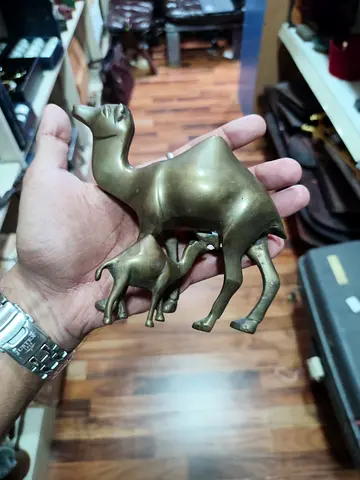 Brass Camel Mother and Calf Figurine - Vintage Decorative Collectible - 12cm Tall