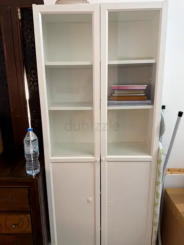 White Glass-Front Display Cabinet / Bookcase - Good Condition