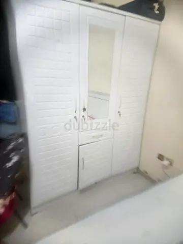 White 3-Door Wardrobe with Mirror - Good Condition