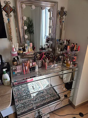 Glass Mirrored Vanity Dressing Table with Lighted Mirror