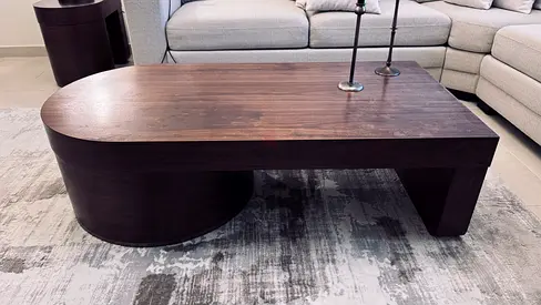 Solid Dark Wood Modern Coffee Table - Unique Oval Design