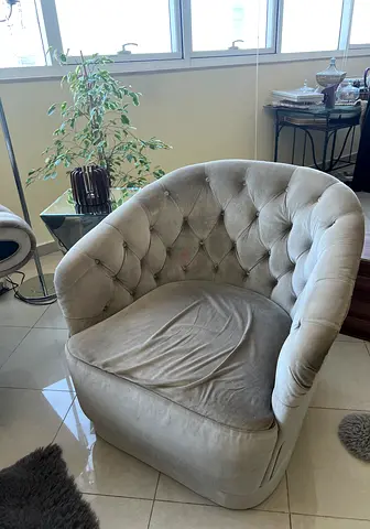 Velvet Tufted Barrel Accent Chair - Light Grey