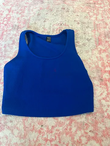 Blue Ribbed Crop Tank Top - Size S