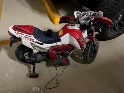 Kids Electric Ride-On Motorcycle with Training Wheels - Red/White