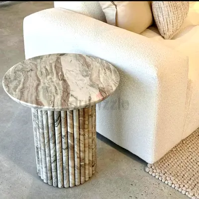 BEAUTIFUL BRANDED SOLID Modern Marble Side Table with Fluted Pedestal Base