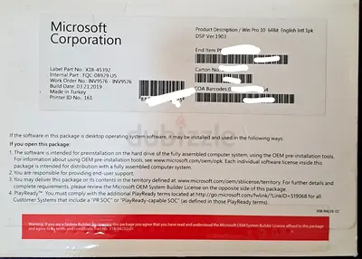 Microsoft Windows 10 Pro 64-bit English DSP OEM Pack